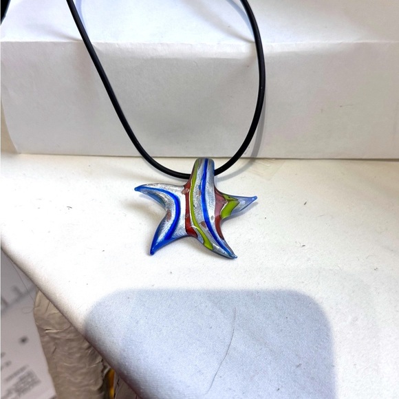 ✨Vintage Murano Italian Venetian Blown Glass Colourful Starfish Pendant Necklace - Picture 14 of 16